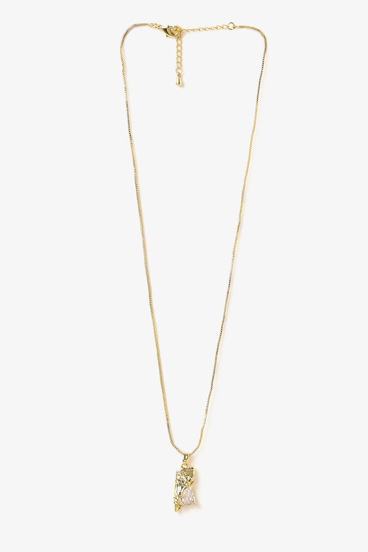 Crystal fragment pendant necklace with textured gold finish on fine chain