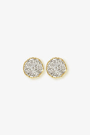 woven element stud earrings with mesh texture and circular sculptural design