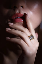 Woven element ring with textured dual tone finish in gold and silver